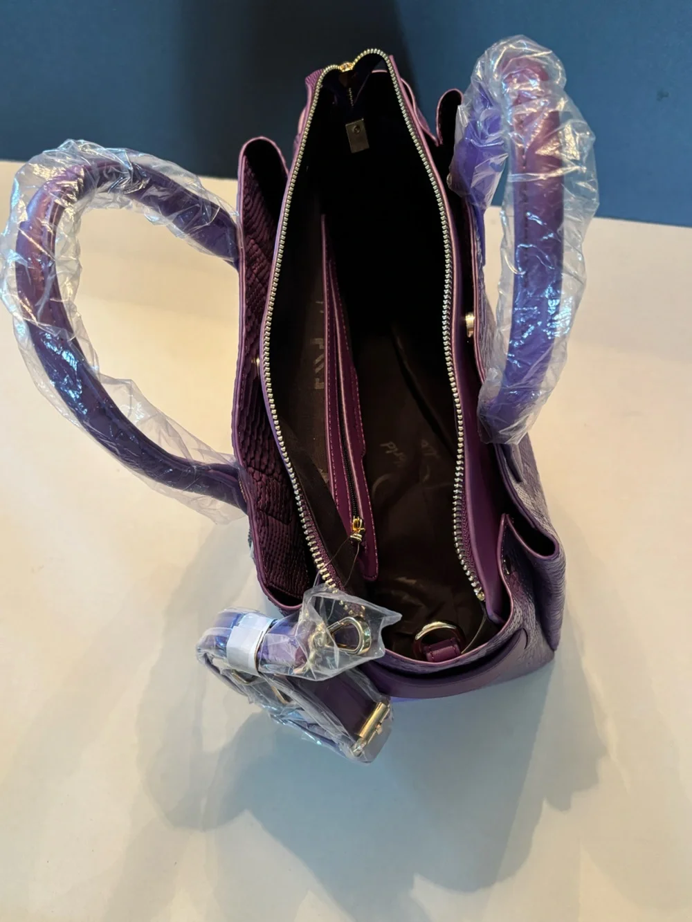 Mellow World Women's Purple Snake-Texture Satchel with Detachable Strap